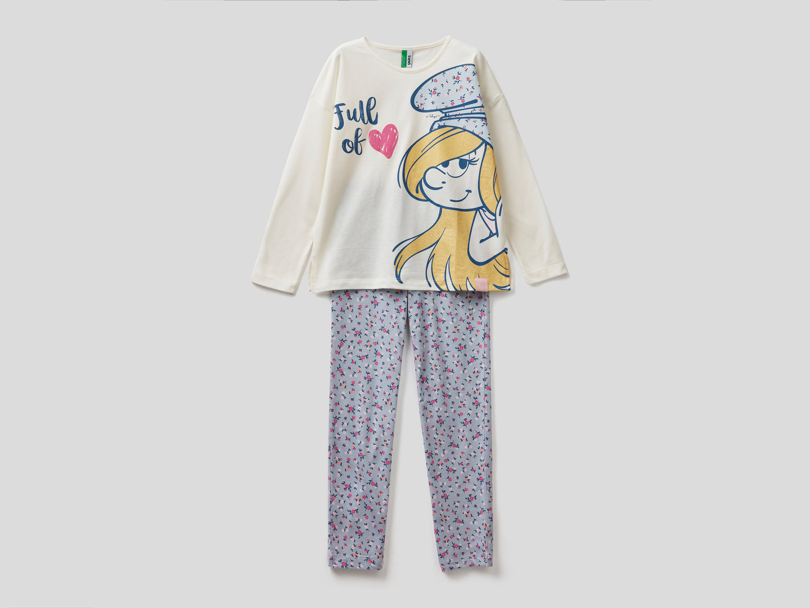 Pigiama Puffi in cotone e viscosa da bambina bianco panna | Benetton Outlet
