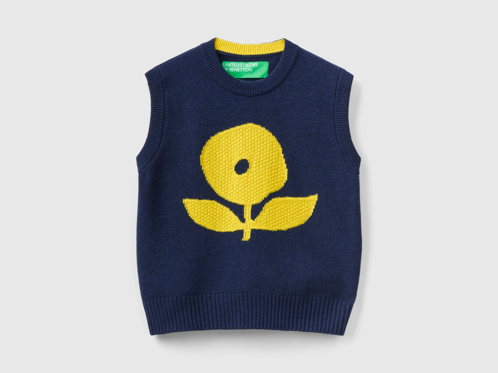 Gilet con intarsio floreale da donna blu scuro | Benetton Outlet