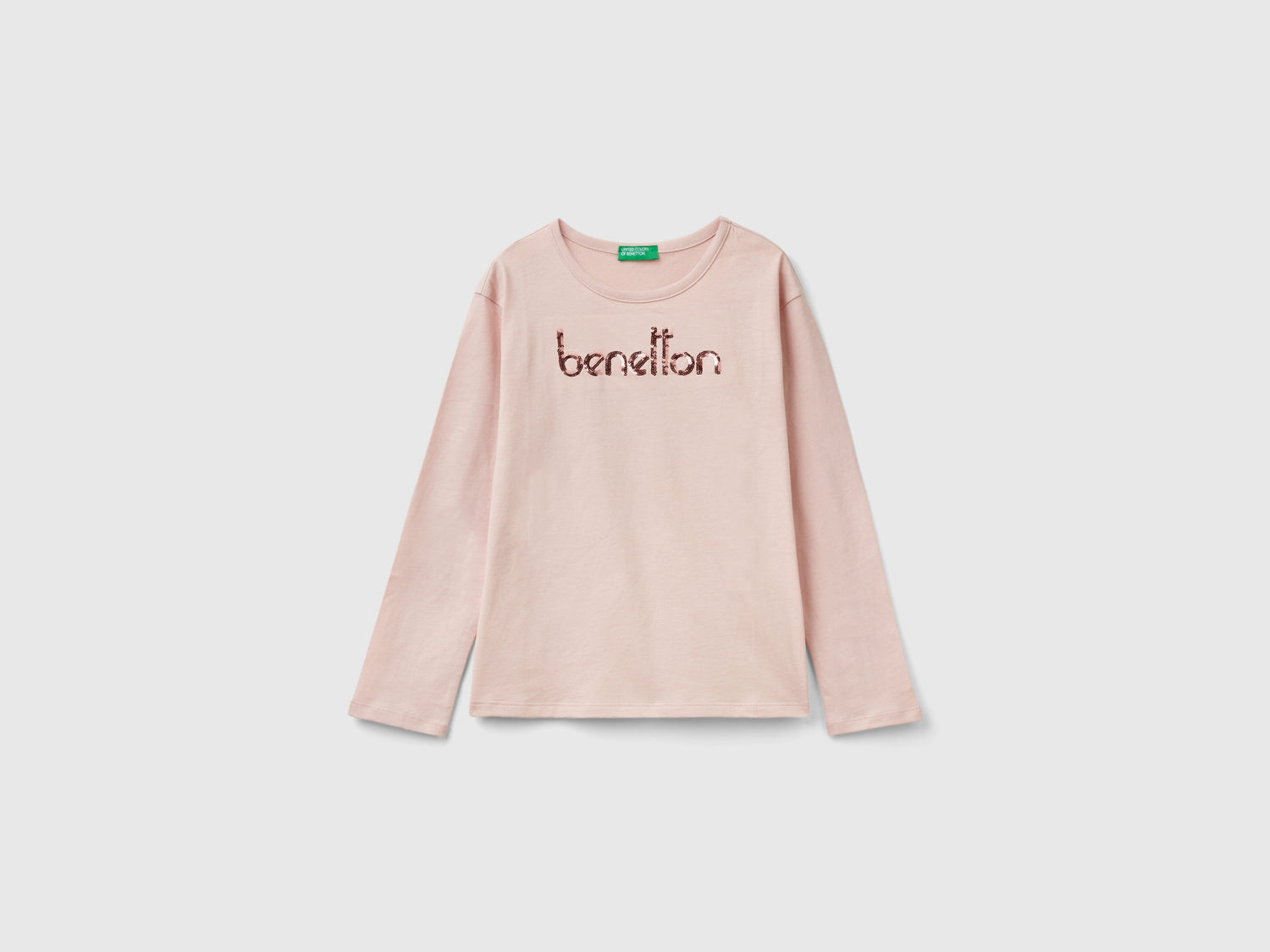 T-shirt in caldo cotone bio con paillettes da bambina rosa tenue | Benetton Outlet