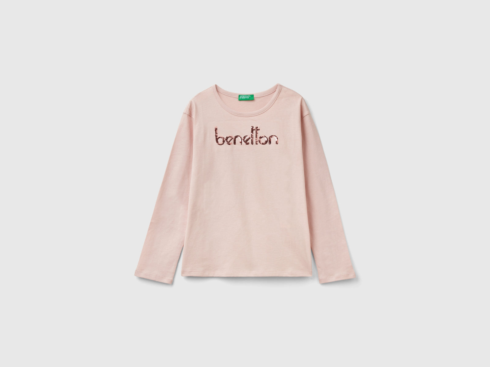 T-shirt in caldo cotone bio con paillettes da bambina rosa tenue | Benetton Outlet