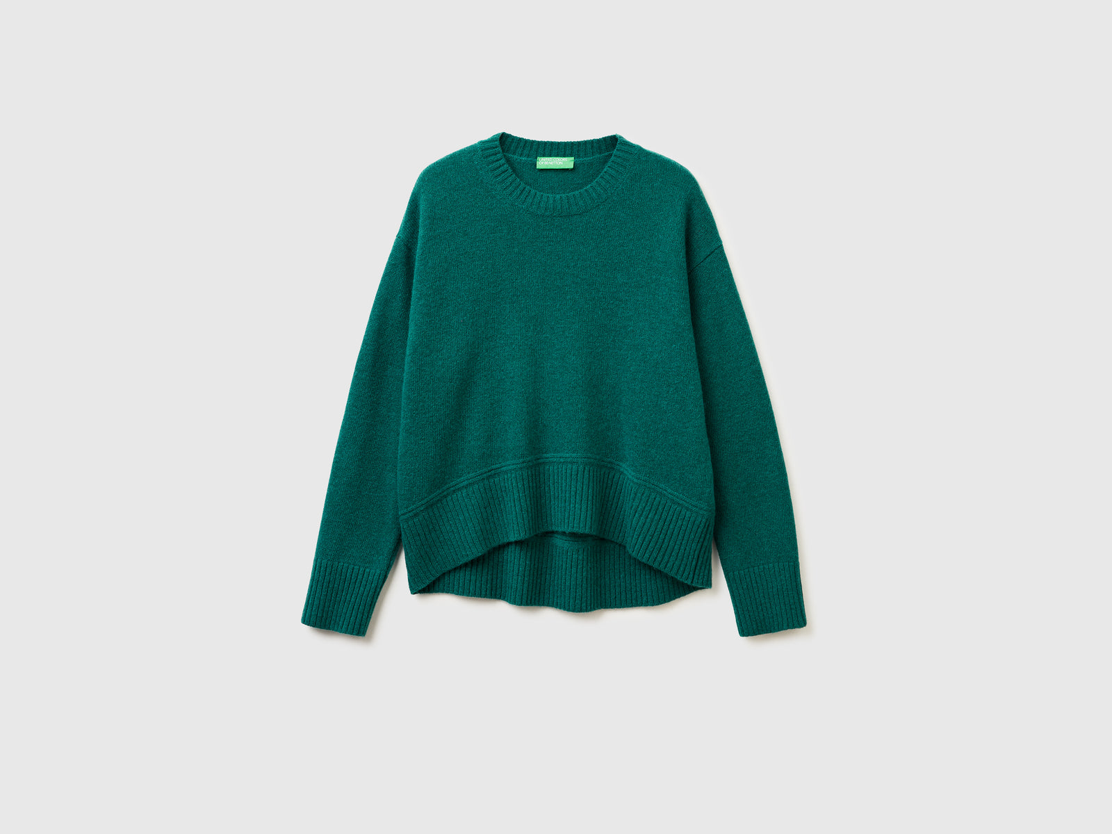 Maglia boxy fit in misto lana da donna verde scuro | Benetton Outlet