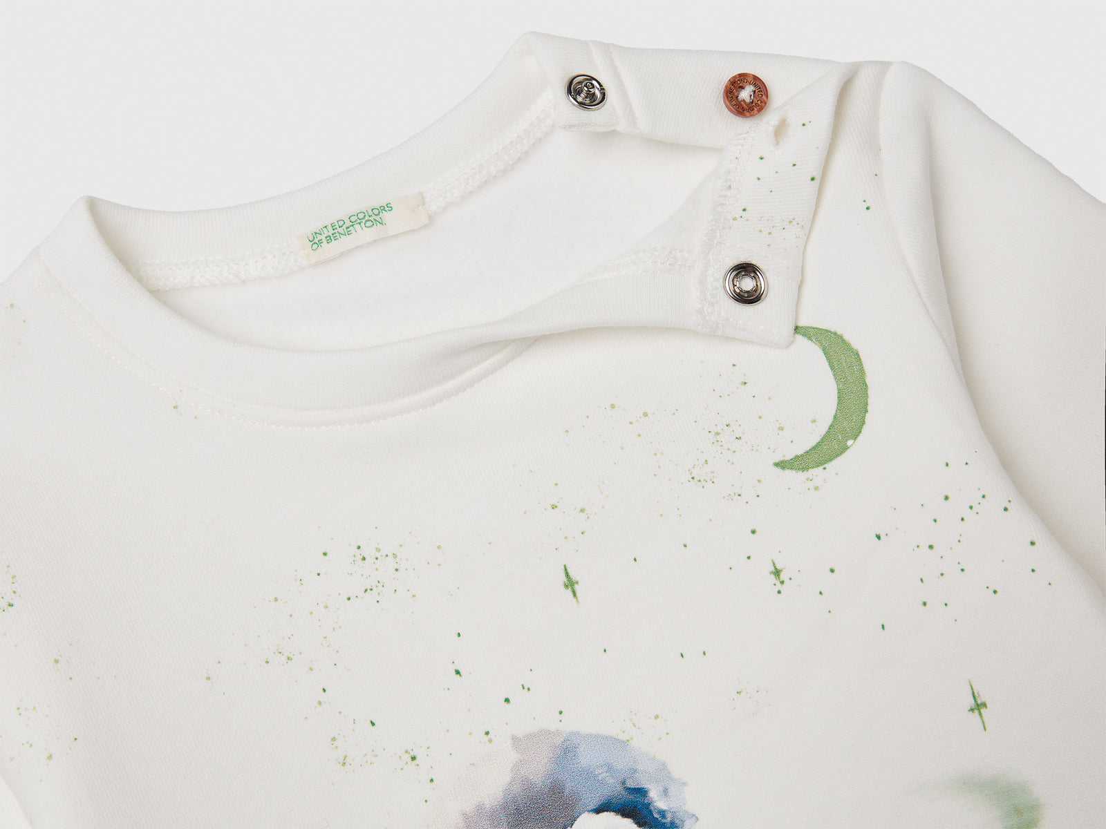 Felpa con stampa in misto cotone da neonato bianco panna 3 | Benetton Outlet