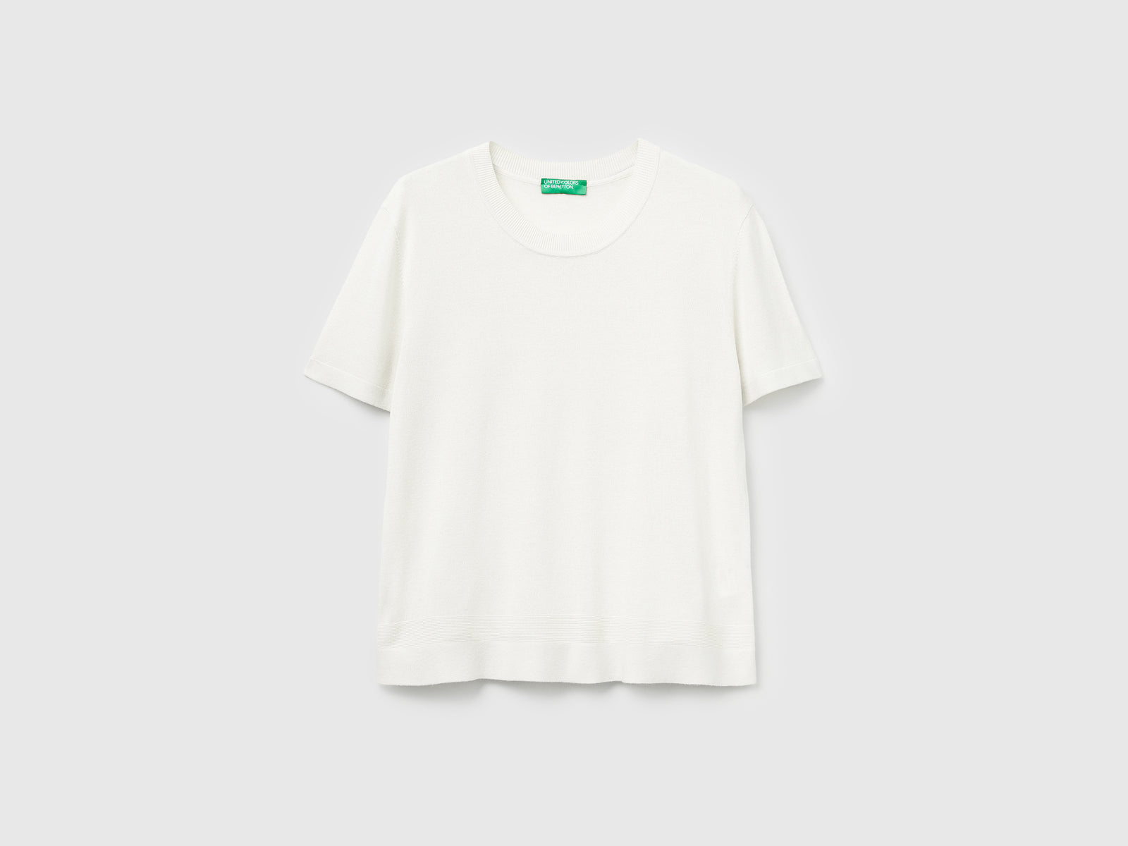 Maglia manica corta in misto seta da donna bianco panna | Benetton Outlet