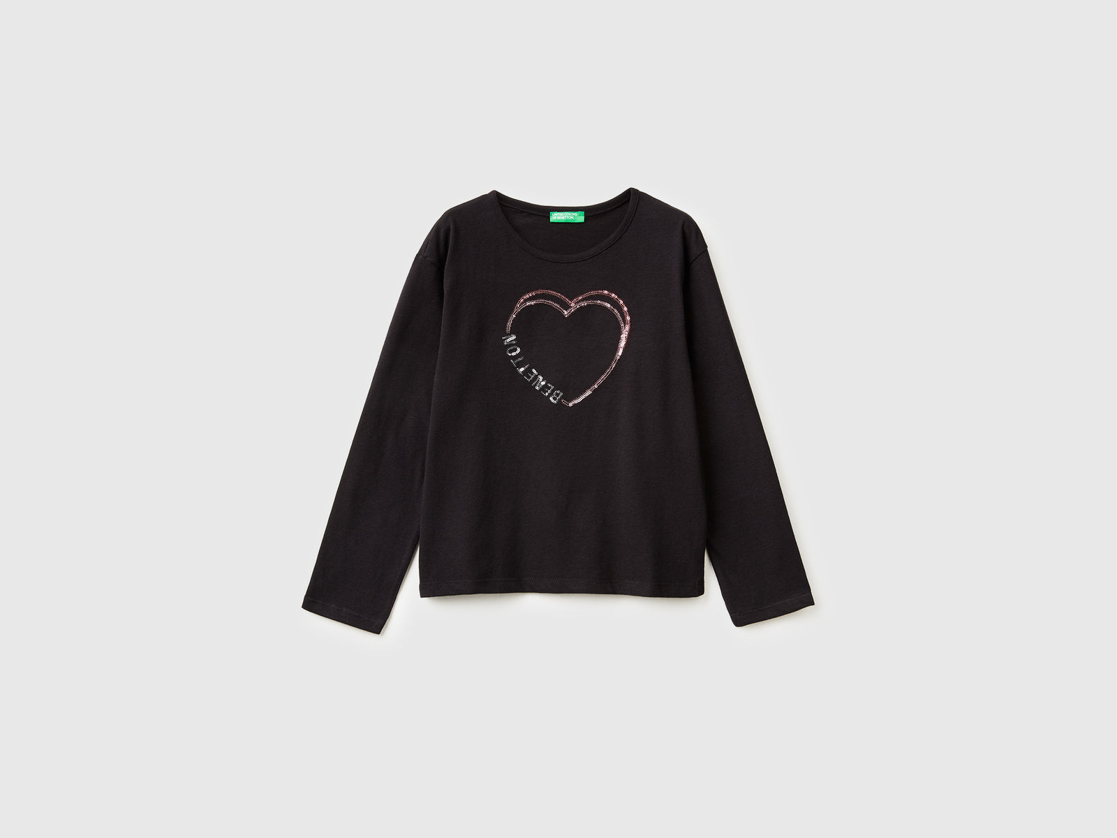 T-shirt in caldo cotone con paillettes da bambina nero | Benetton Outlet