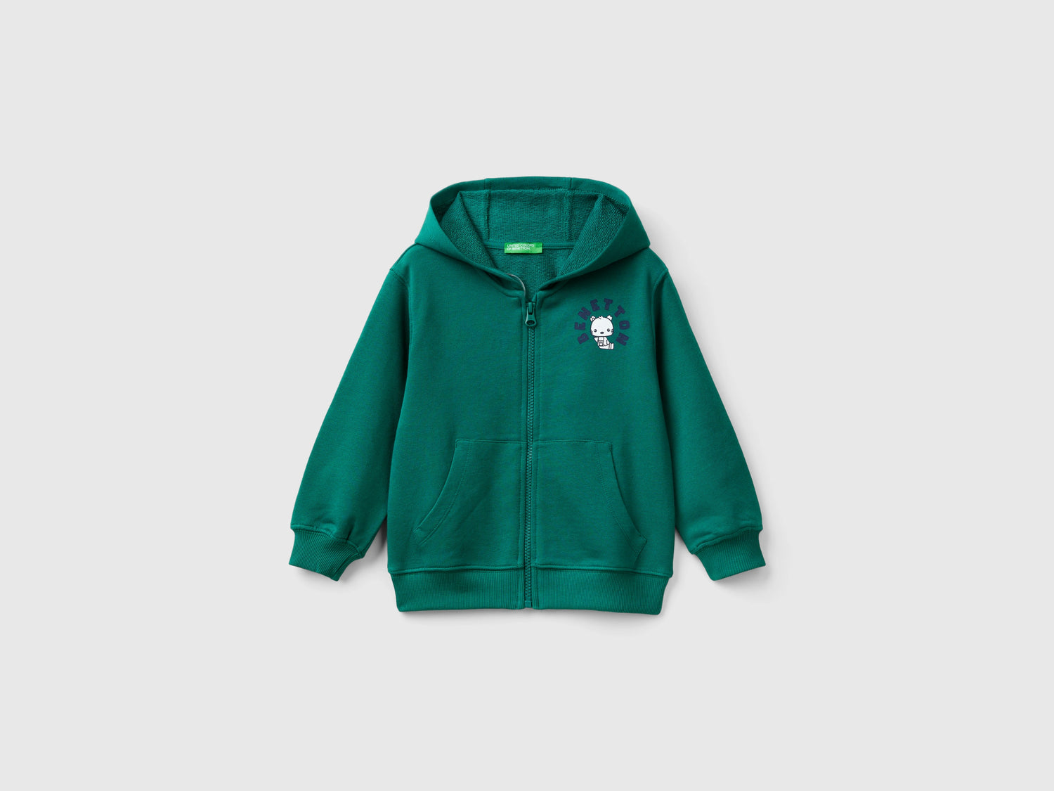 Felpa con logo e cappuccio da bimbo verde scuro | Benetton Outlet