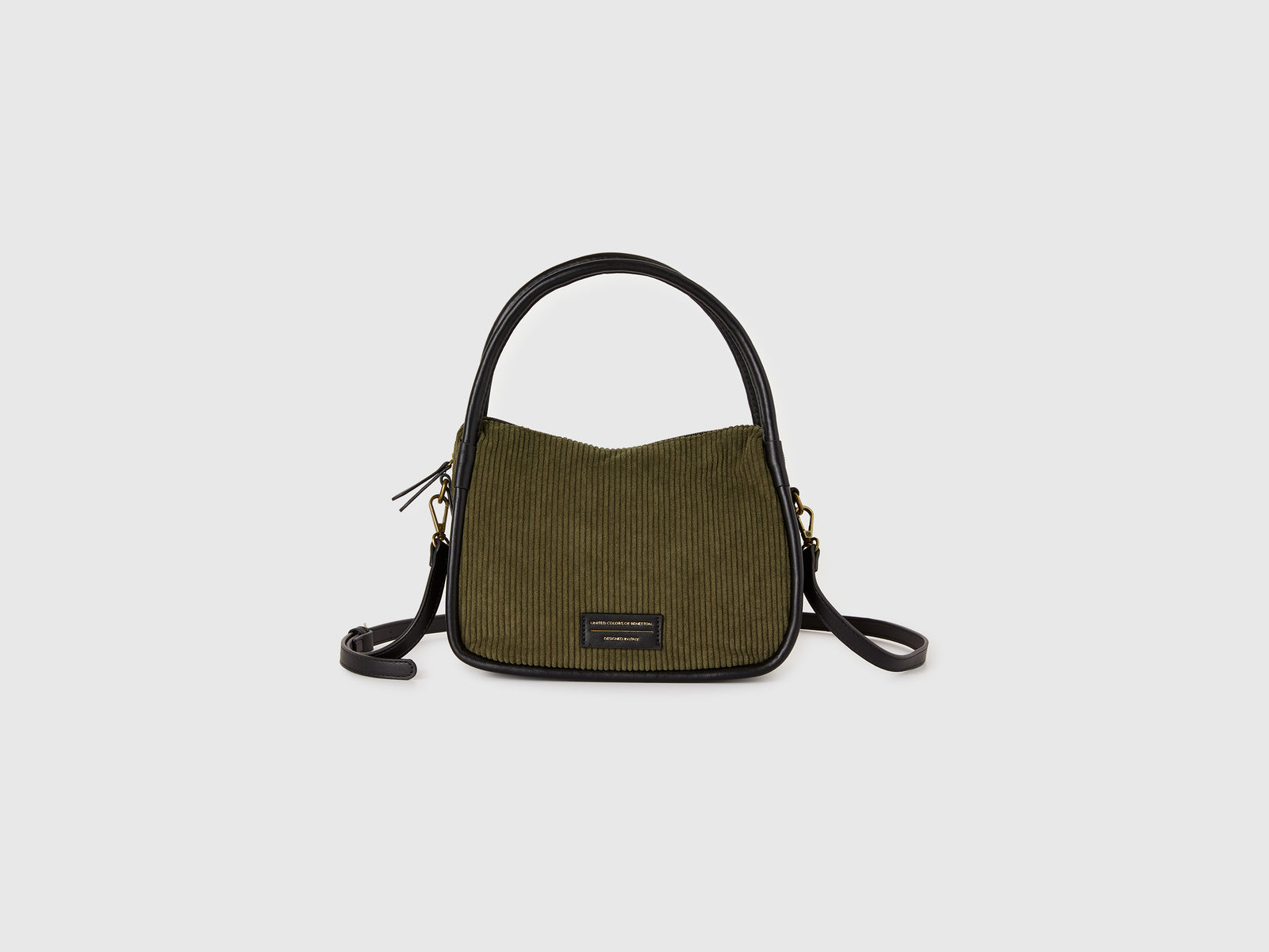 Borsa a spalla in velluto da donna verde militare | Benetton Outlet