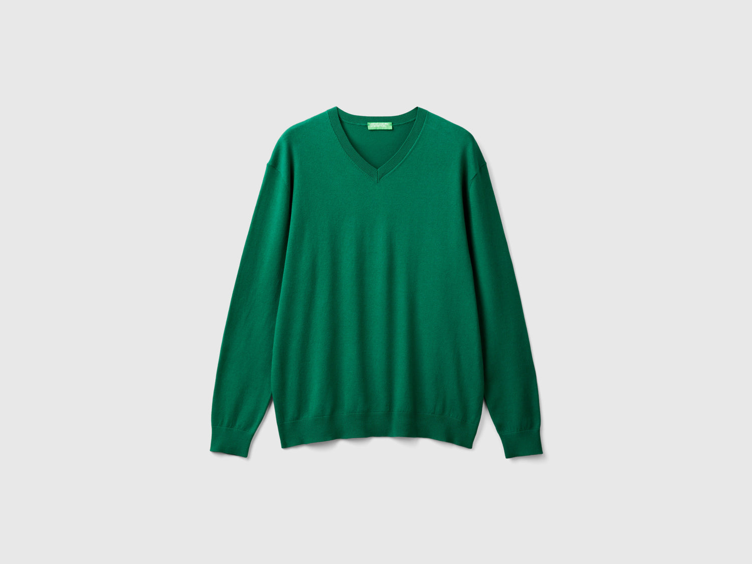Maglia scollo a V in misto cotone leggero da uomo verde scuro | Benetton Outlet