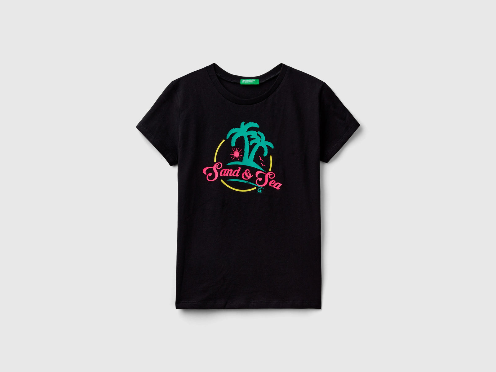 Maglietta con dettagli fluo da bambina nero | Benetton Outlet