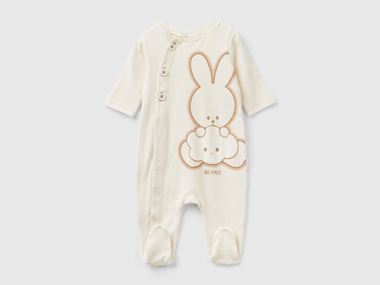 Calda tutina con stampa animaletto da neonato bianco panna | Benetton Outlet