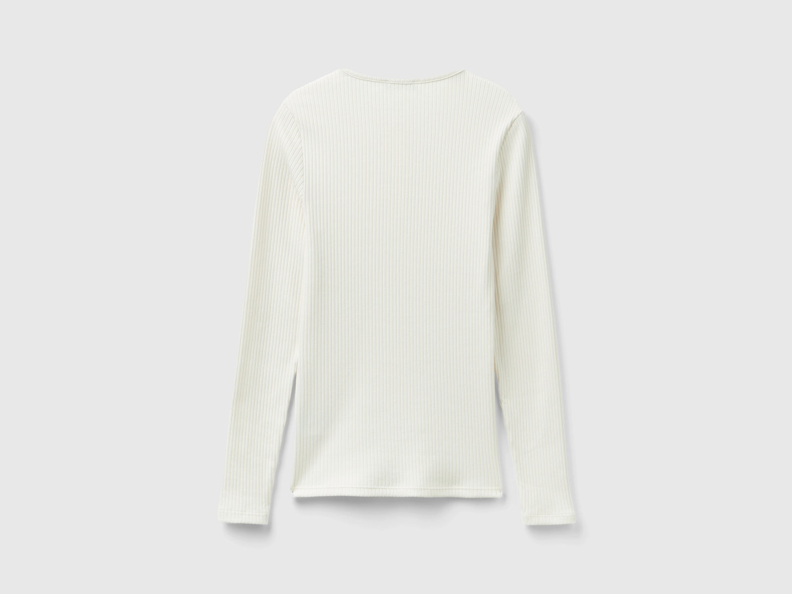 T-shirt serafino a costine da donna bianco panna 2 | Benetton Outlet