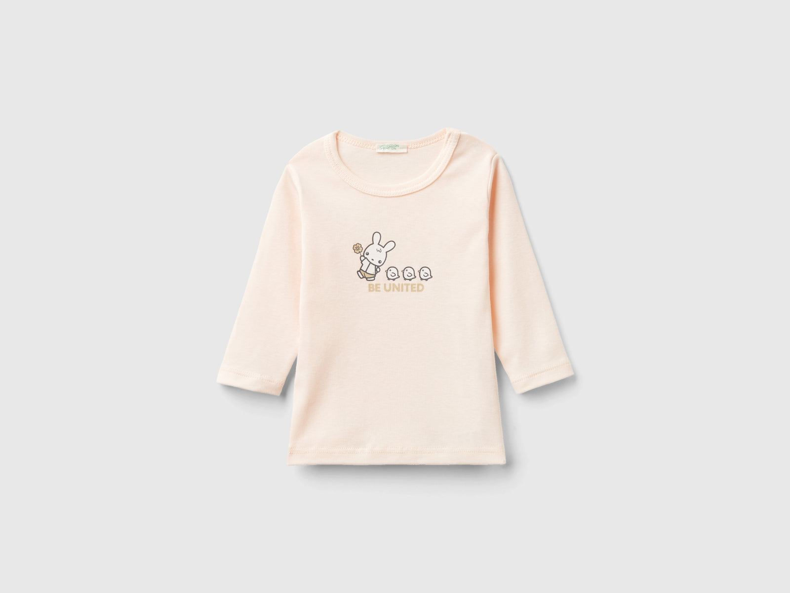 T-shirt manica lunga 100% cotone bio da neonato pesca | Benetton Outlet