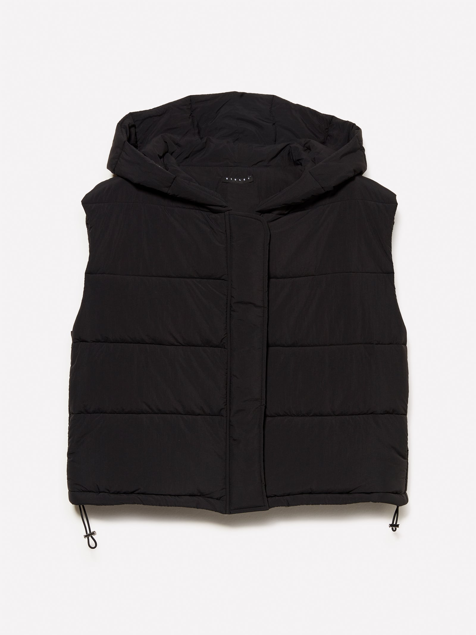 Gilet imbottito con cappuccio da donna nero | Sisley Outlet