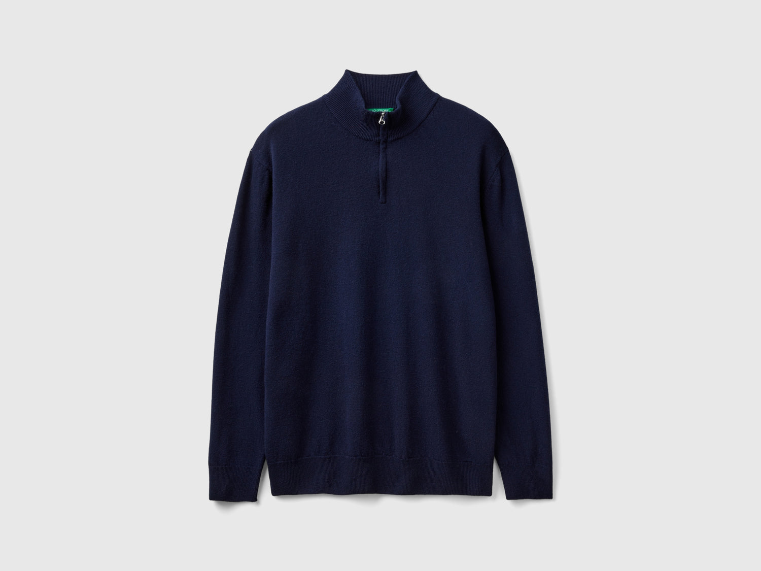Maglia zippata blu notte in 100% lana Merino da uomo blu scuro | Benetton Outlet