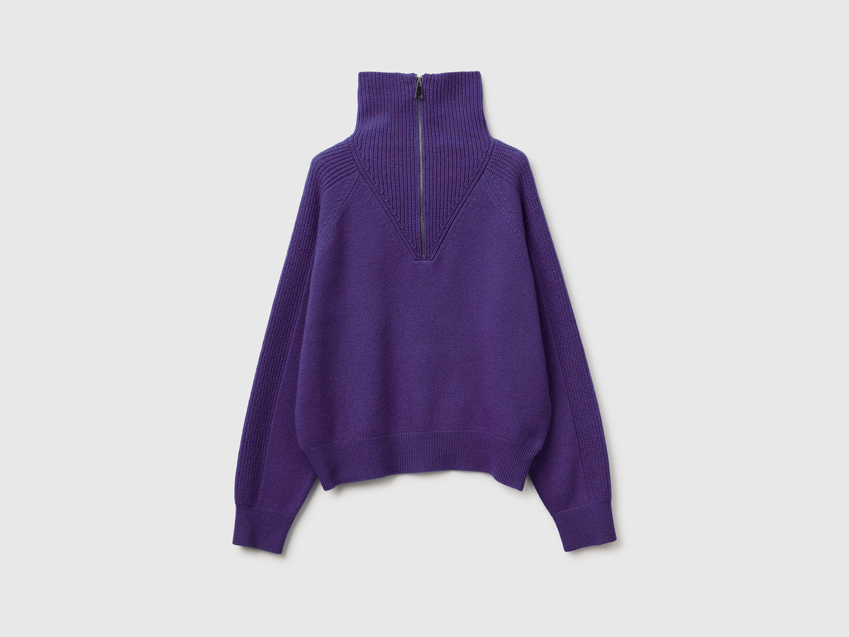 Maglia con mezza zip 100% lana