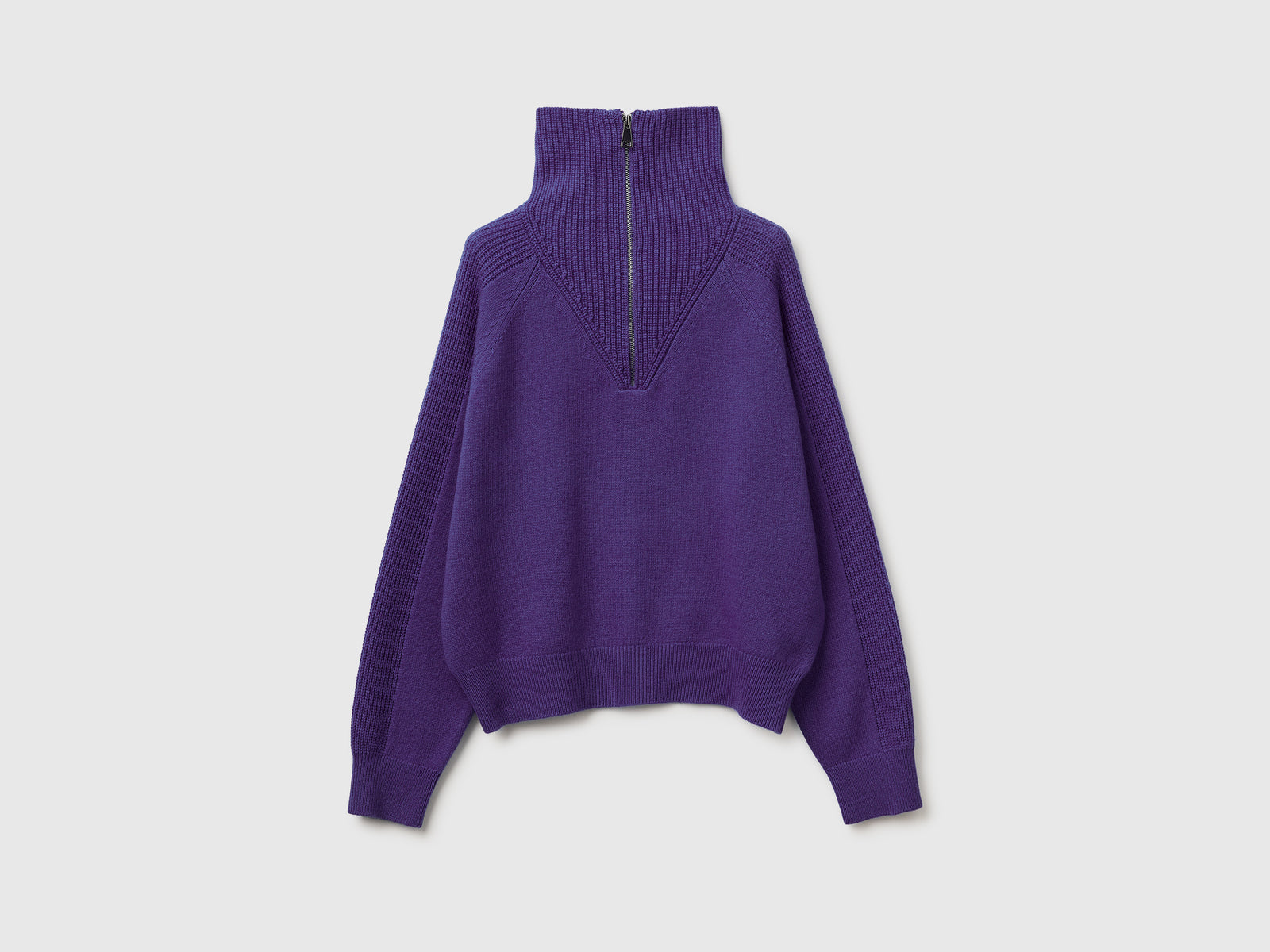 Maglia con mezza zip 100% lana da donna viola | Benetton Outlet