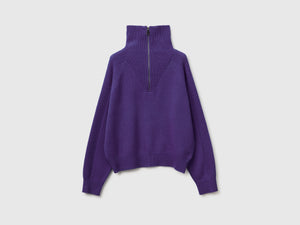 Maglia con mezza zip 100% lana