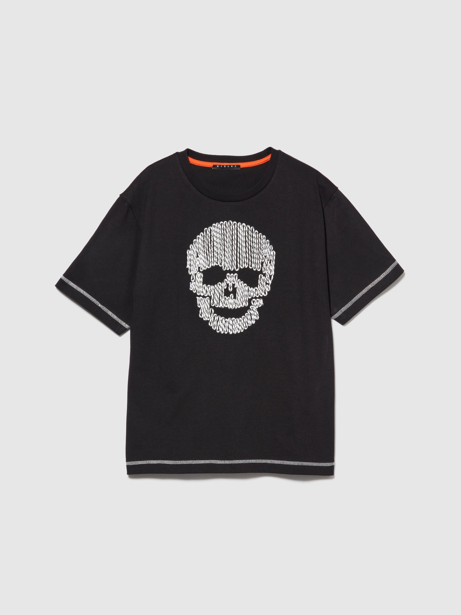 T-shirt con ricamo da bambino nero | Sisley young Outlet