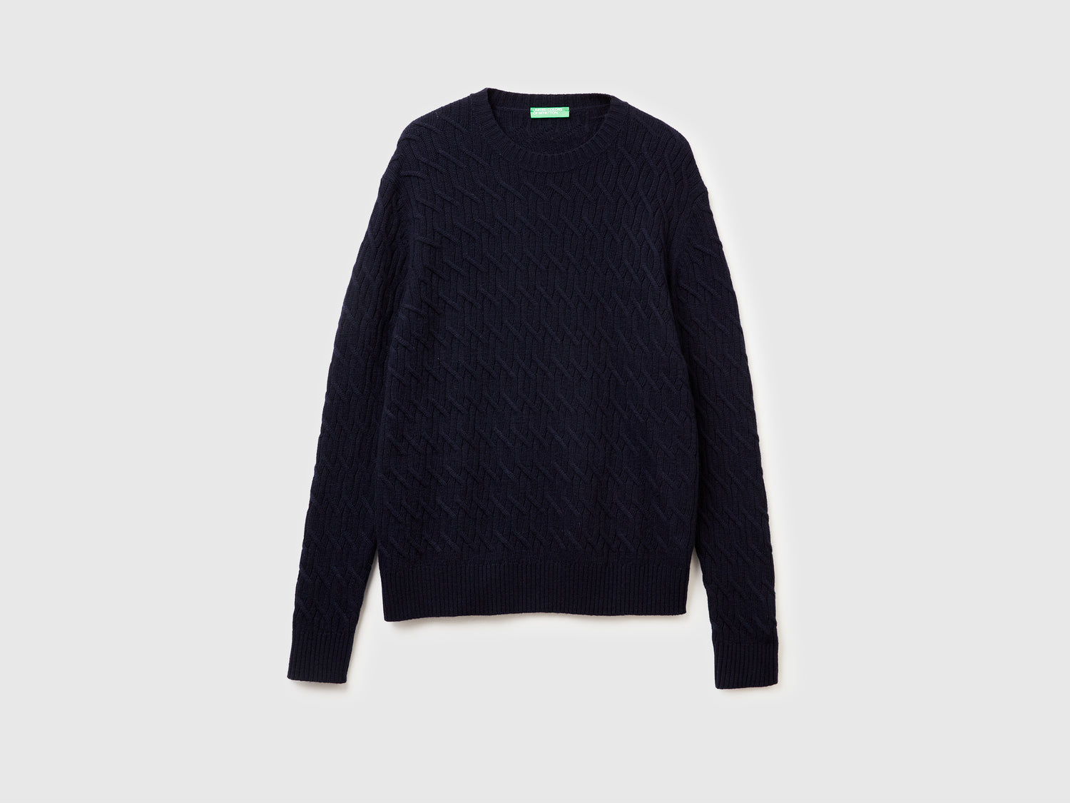 Maglia a trecce in misto cashmere da uomo blu scuro | Benetton Outlet