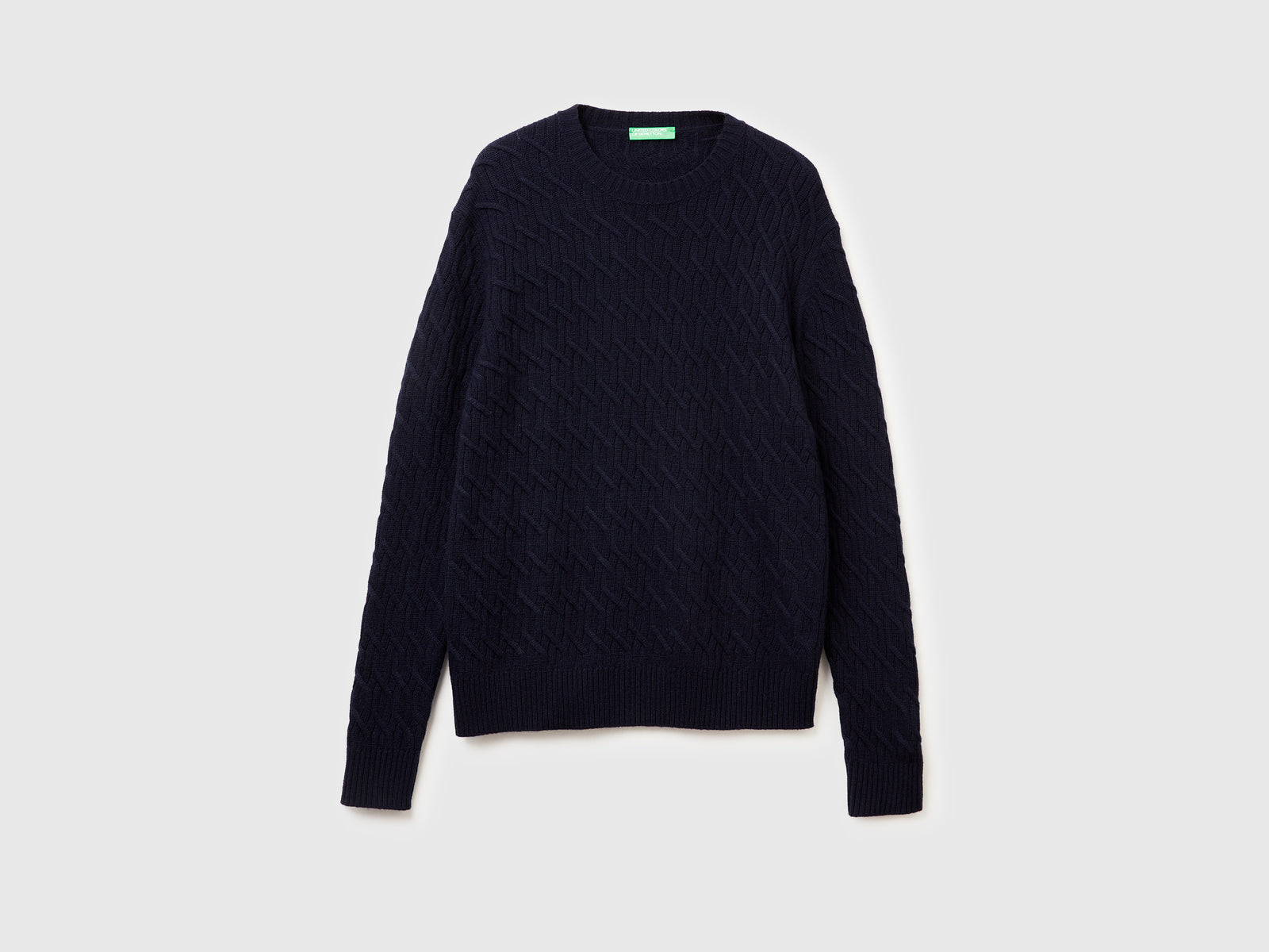 Maglia a trecce in misto cashmere da uomo blu scuro | Benetton Outlet