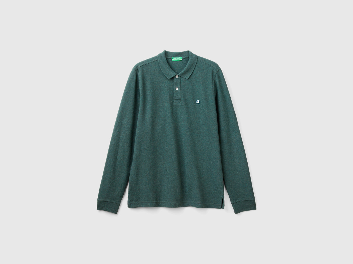 Polo mélange in cotone bio da uomo verde scuro | Benetton Outlet