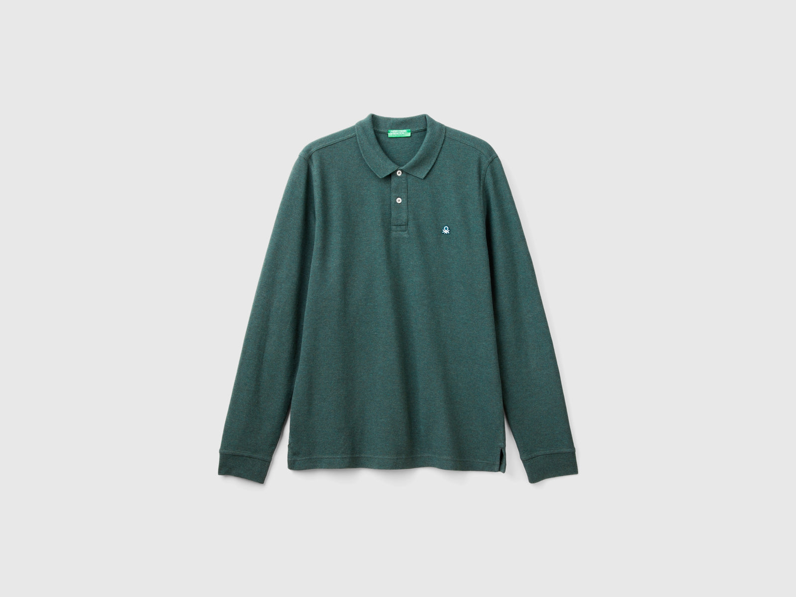 Polo mélange in cotone bio da uomo verde scuro | Benetton Outlet