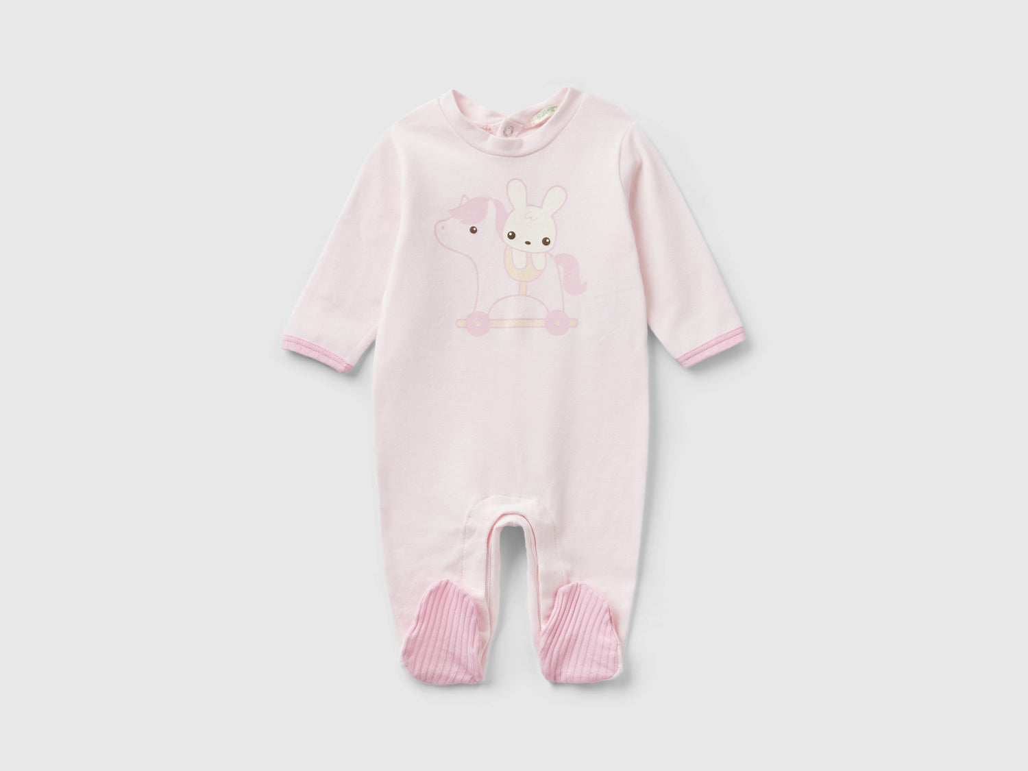Tutina lunga con stampa da neonato rosa tenue | Benetton Outlet