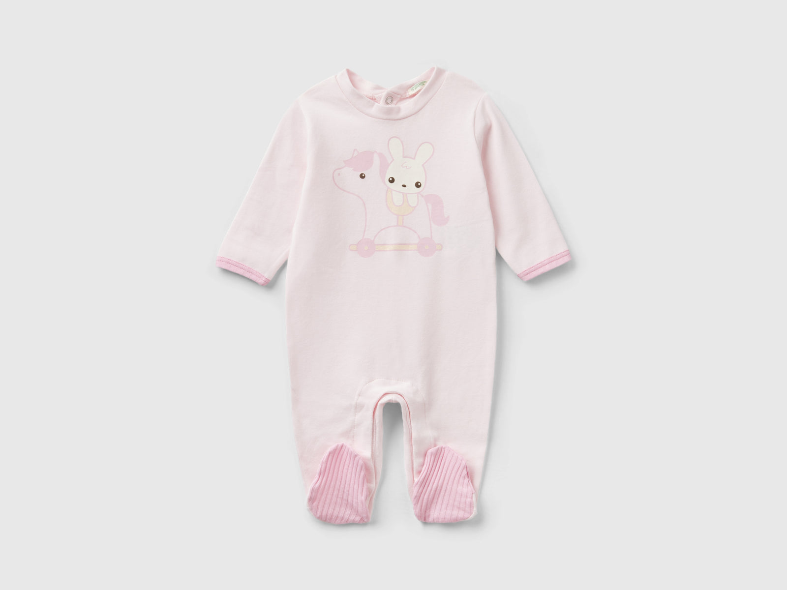 Tutina lunga con stampa da neonato rosa tenue | Benetton Outlet