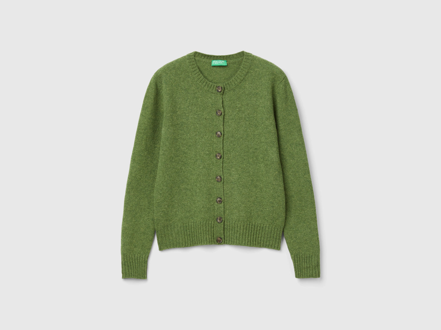Cardigan in pura lana Shetland da donna verde oliva | Benetton Outlet