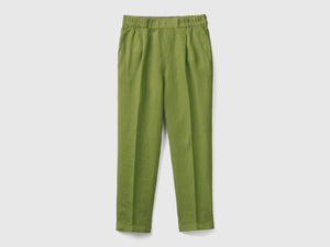 Pantaloni lunghi in puro lino con taglio cropped e gamba affusolata