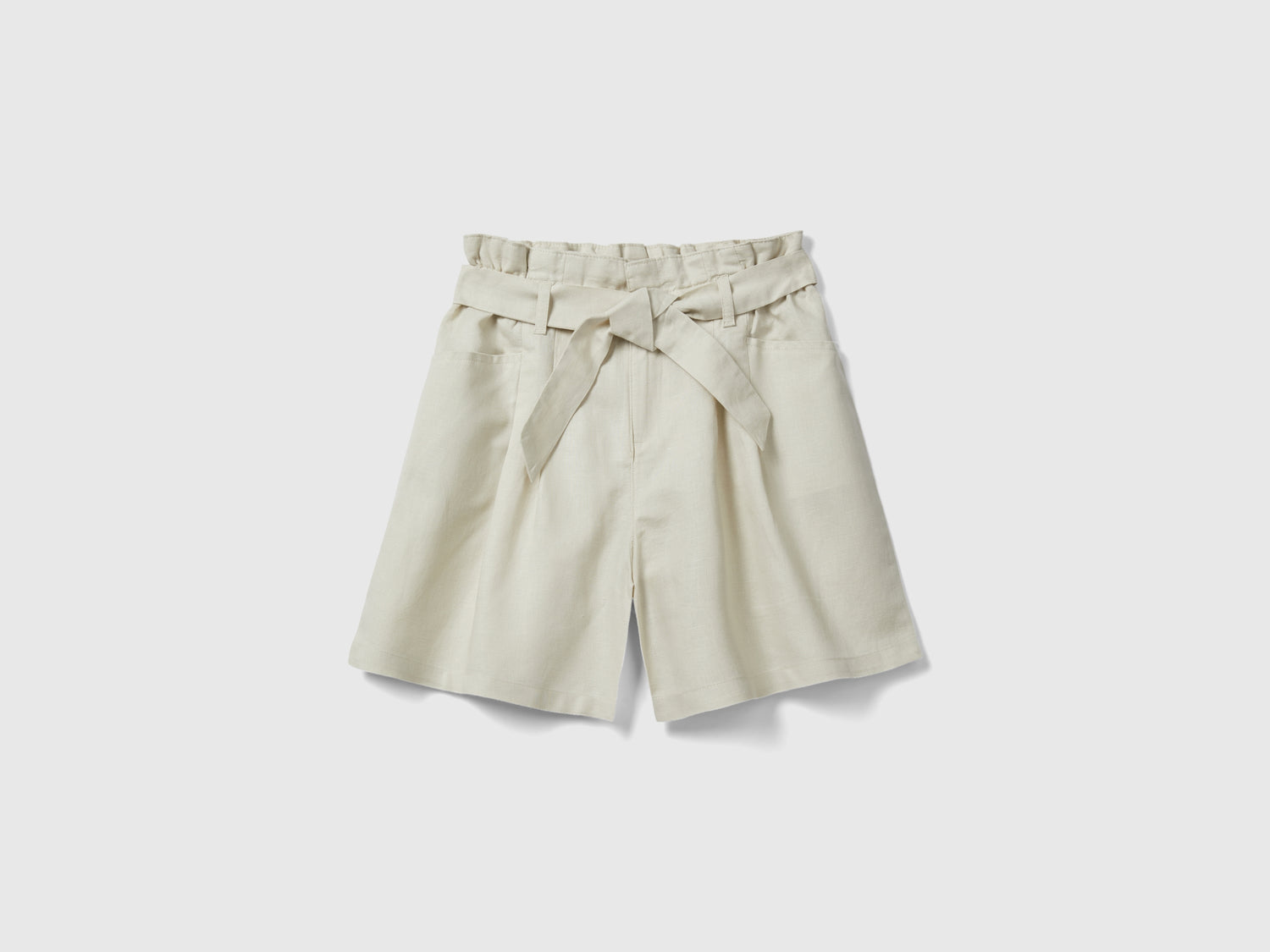 Bermuda paperbag in misto lino da bambina beige | Benetton Outlet
