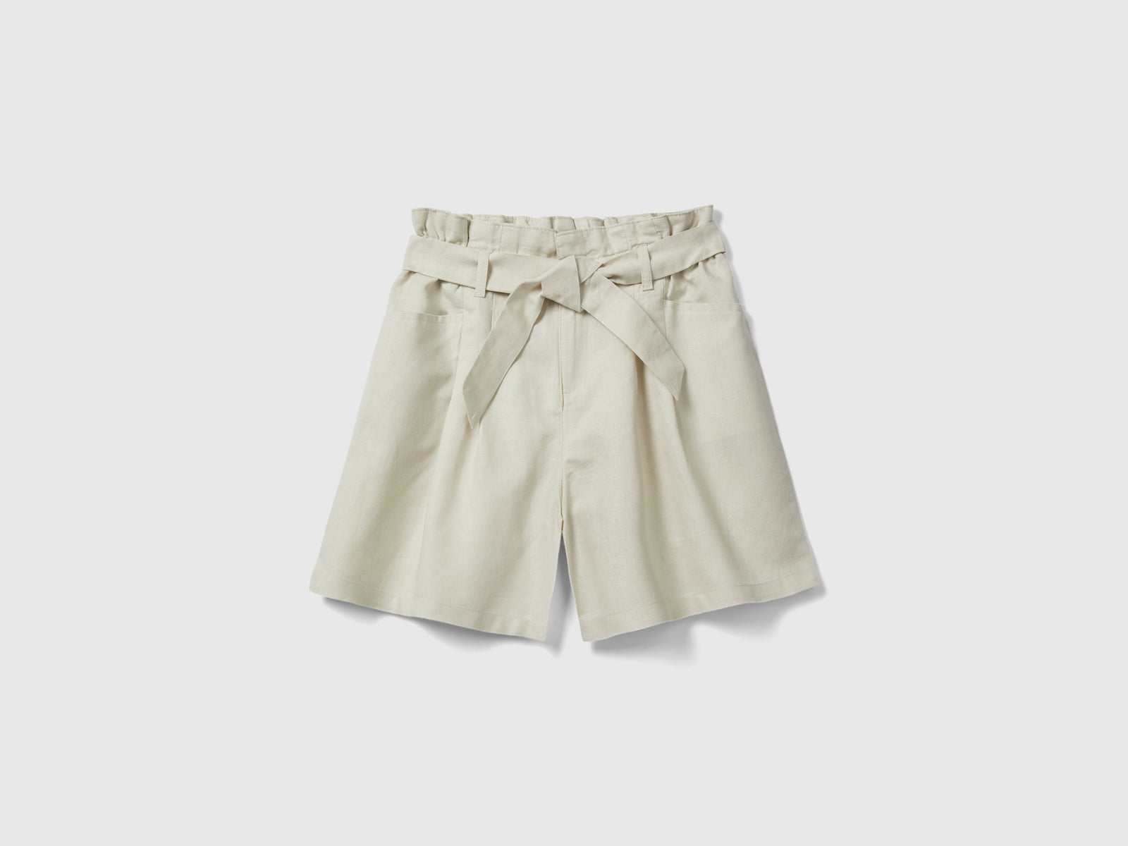 Bermuda paperbag in misto lino da bambina beige | Benetton Outlet