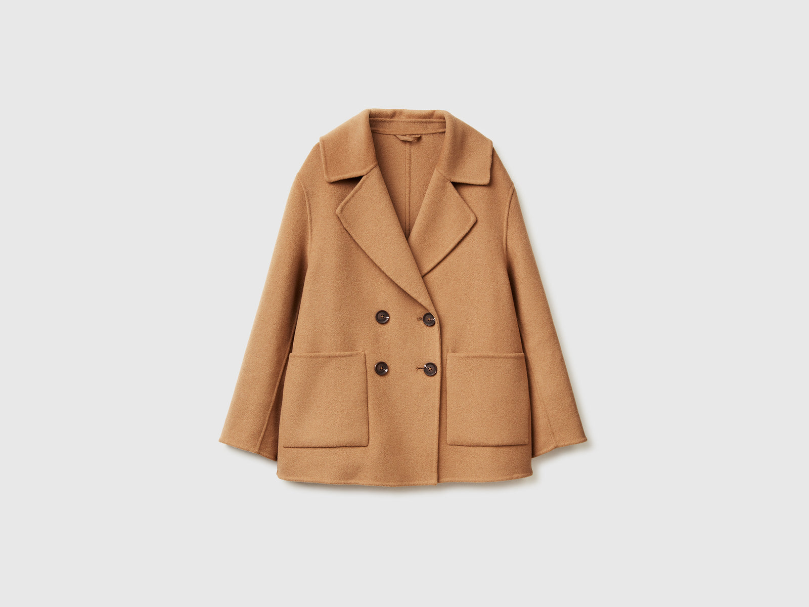 Cappotto doppiopetto in misto lana da donna cammello | Benetton Outlet