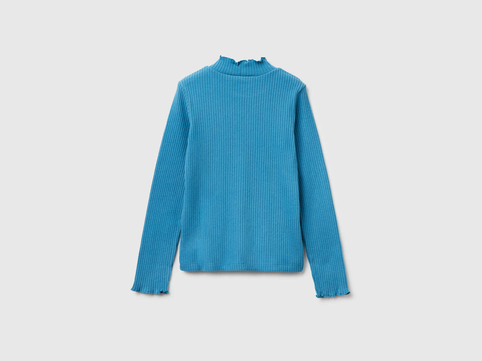 T-shirt lupetto in caldo misto cotone da bambina turchese 2 | Benetton Outlet