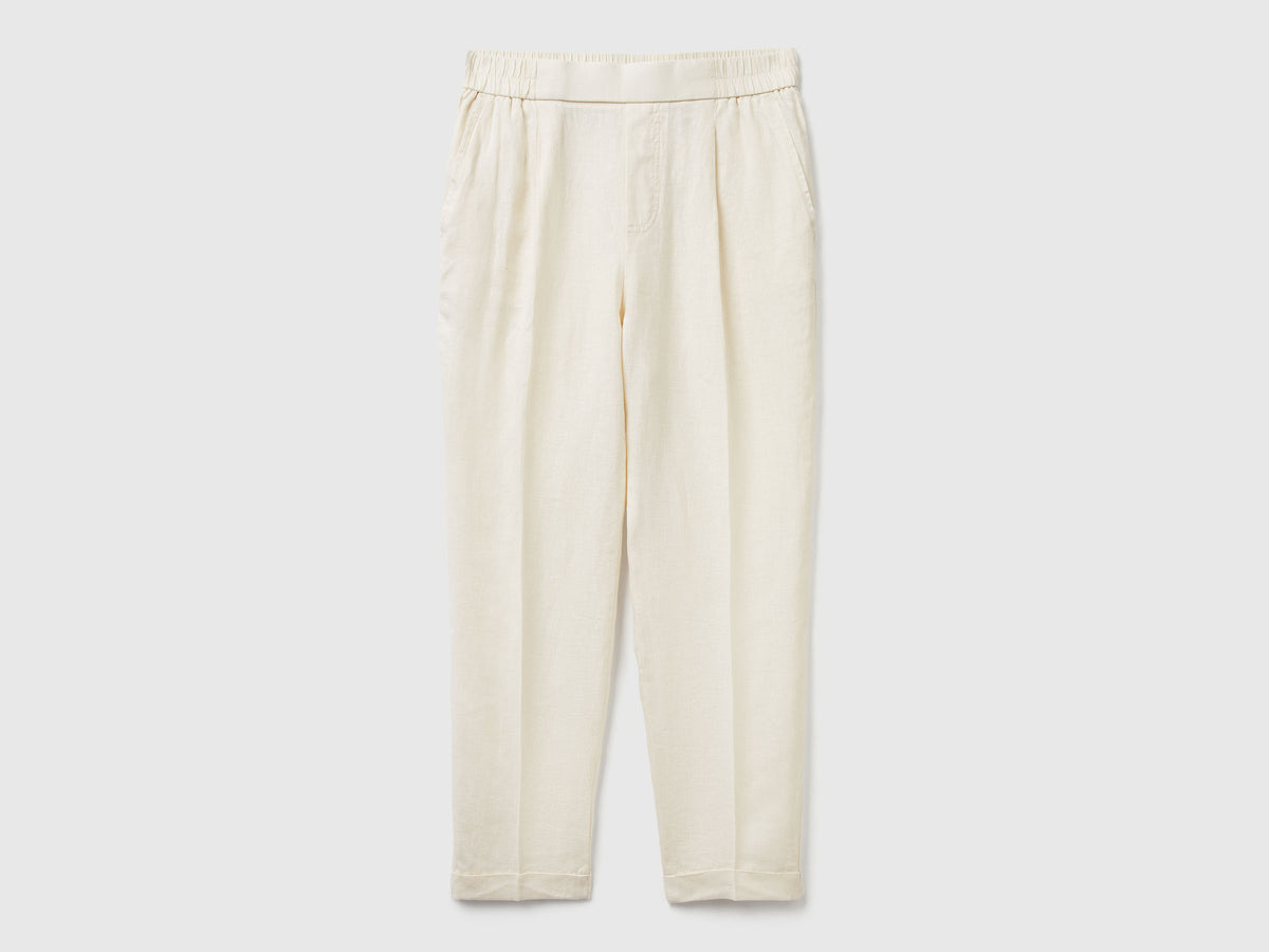 Pantaloni cropped in puro lino