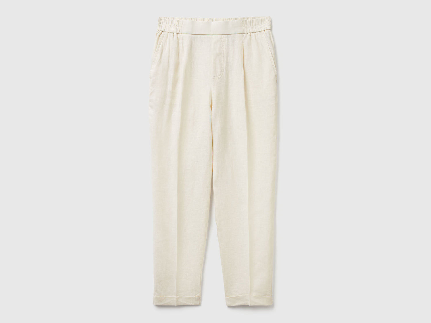 Pantaloni cropped in puro lino da donna bianco panna | Benetton Outlet
