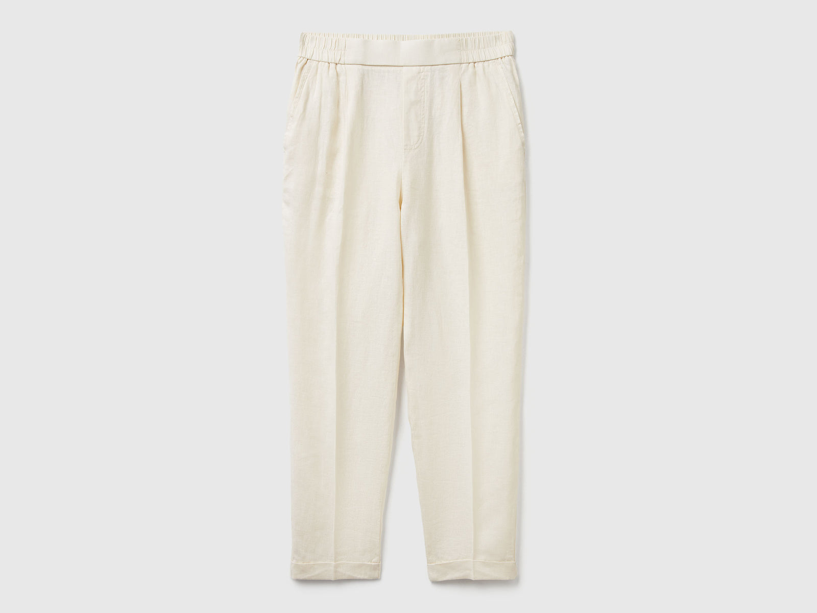 Pantaloni cropped in puro lino da donna bianco panna | Benetton Outlet