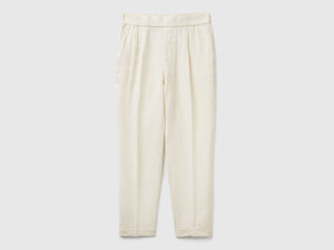 Pantaloni cropped in puro lino