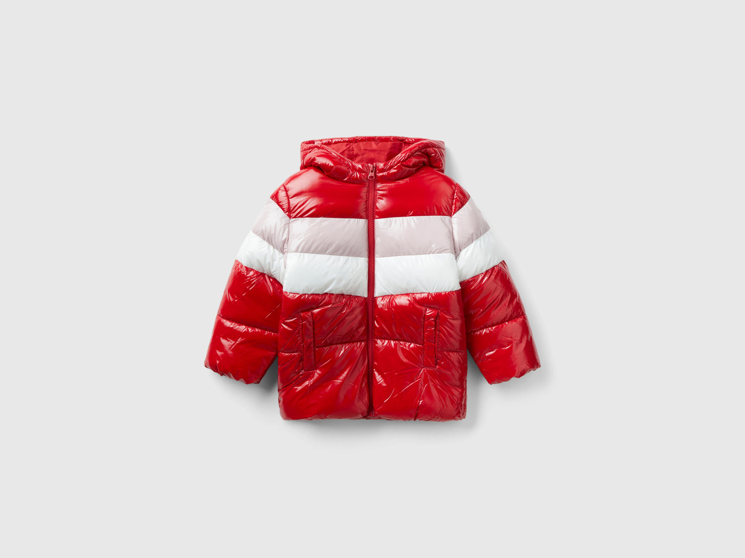 Giubbino imbottito color block da bimba rosso | Benetton Outlet