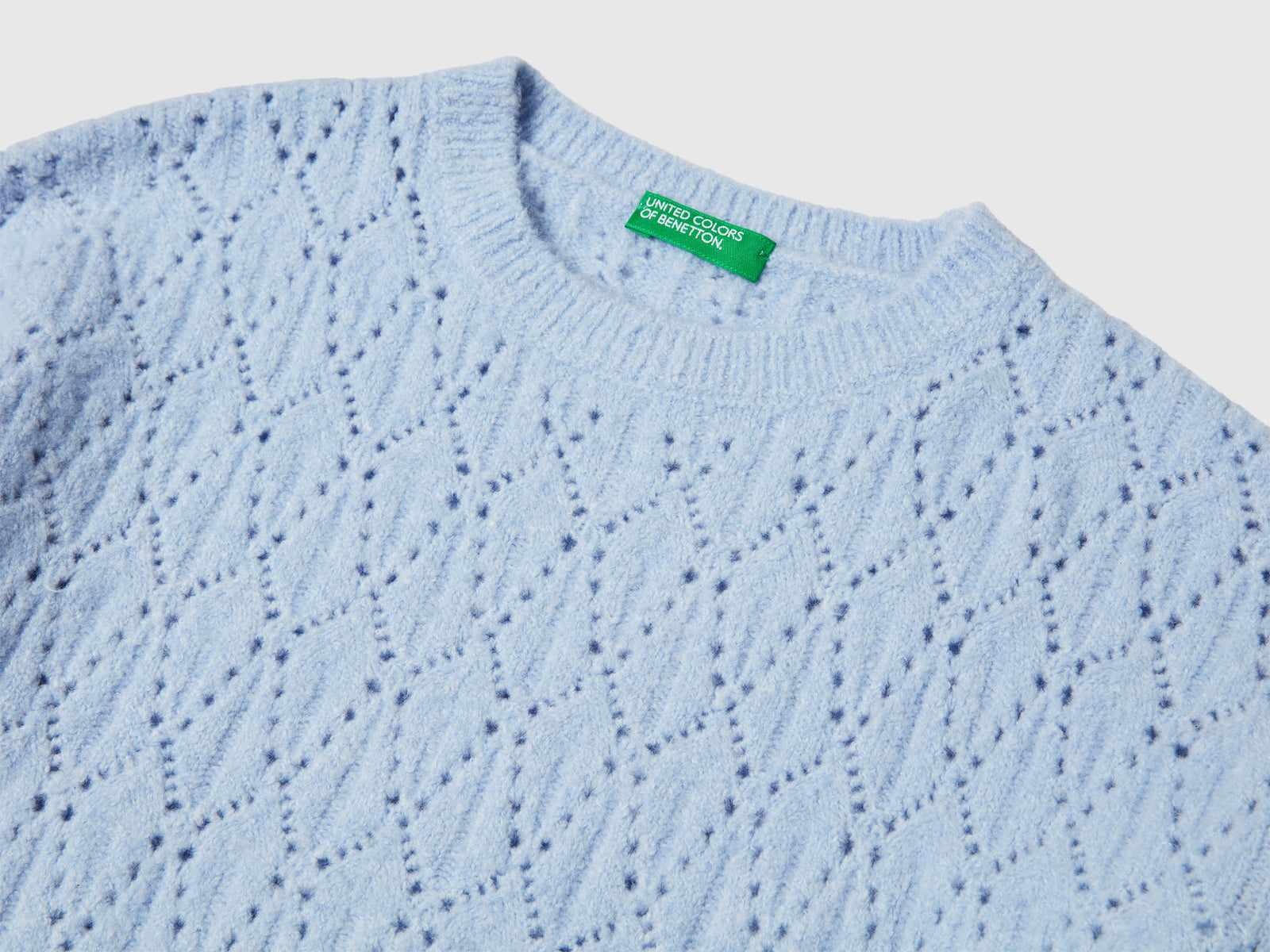 Maglia traforata in misto cotone da bambina azzurro 3 | Benetton Outlet