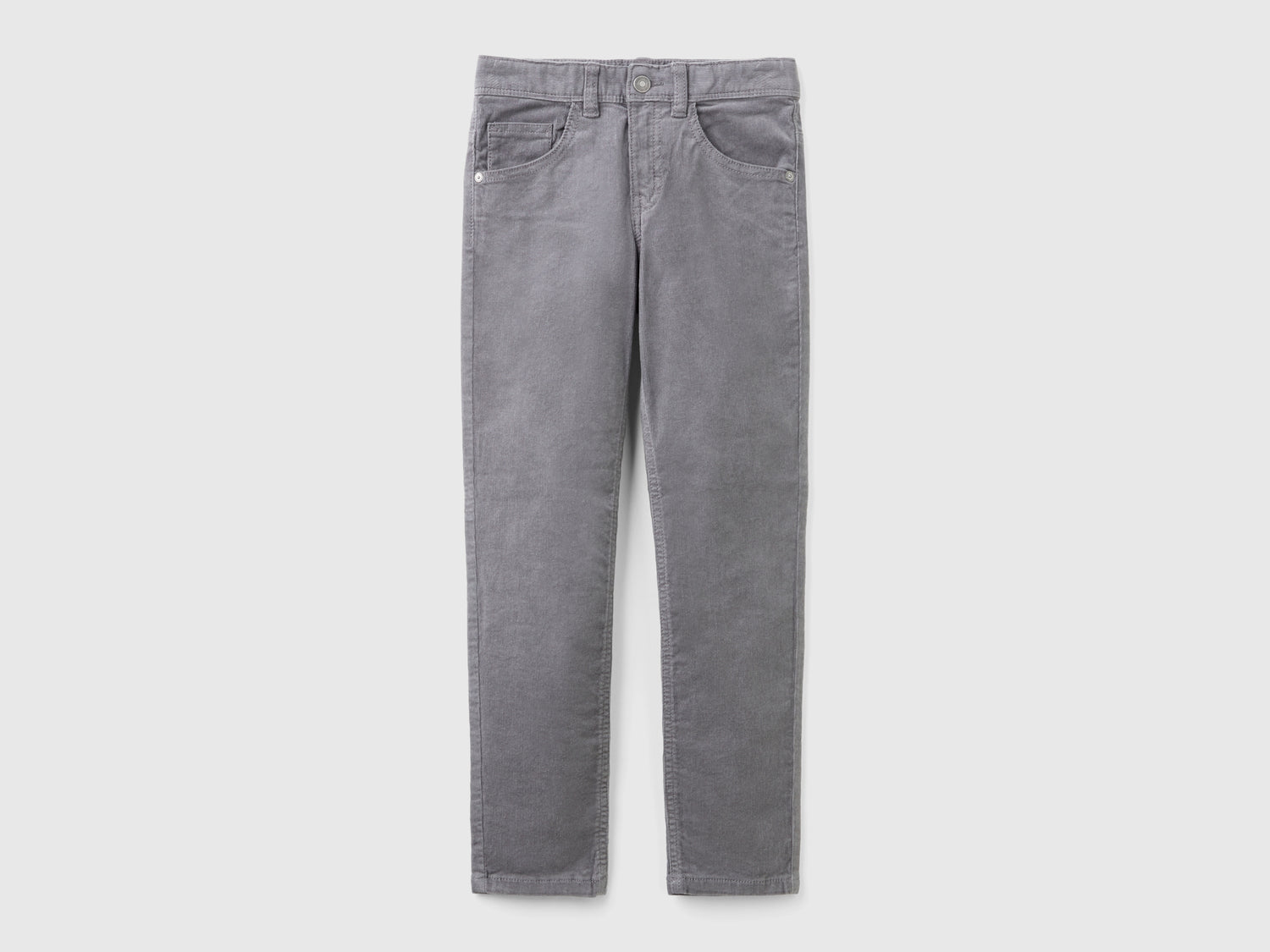 Slim-fit stretch velvet trousers da bambino grigio scuro | Benetton Outlet
