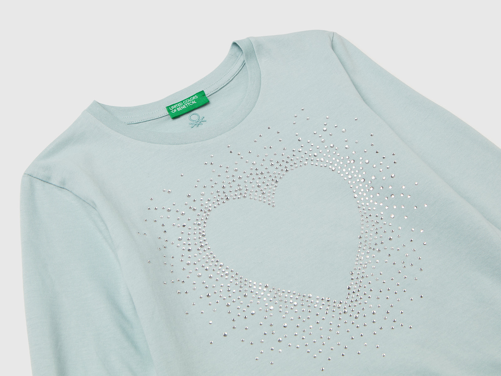 T-shirt con applicazione strass da bambina verde acqua 3 | Benetton Outlet