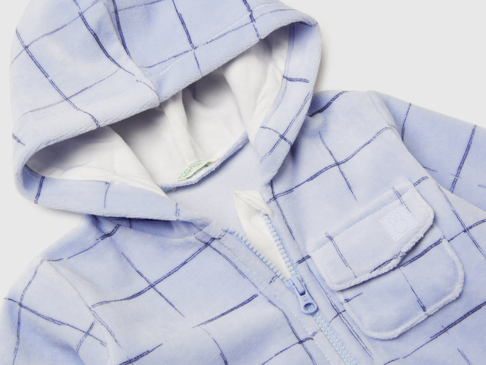 Felpina a quadri in ciniglia da neonato celeste 3 | Benetton Outlet