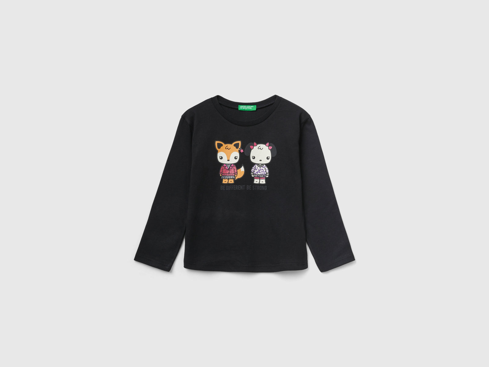 Maglietta con stampa in caldo cotone da bimba nero | Benetton Outlet