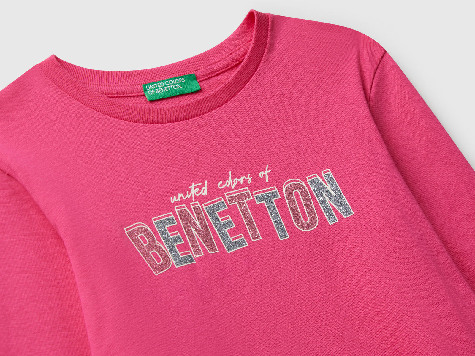 Maglietta con stampa glitter da bambina fucsia 3 | Benetton Outlet