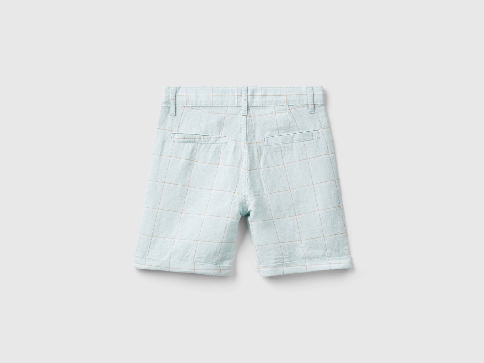 Bermuda a quadri in misto lino da bimbo celeste 2 | Benetton Outlet