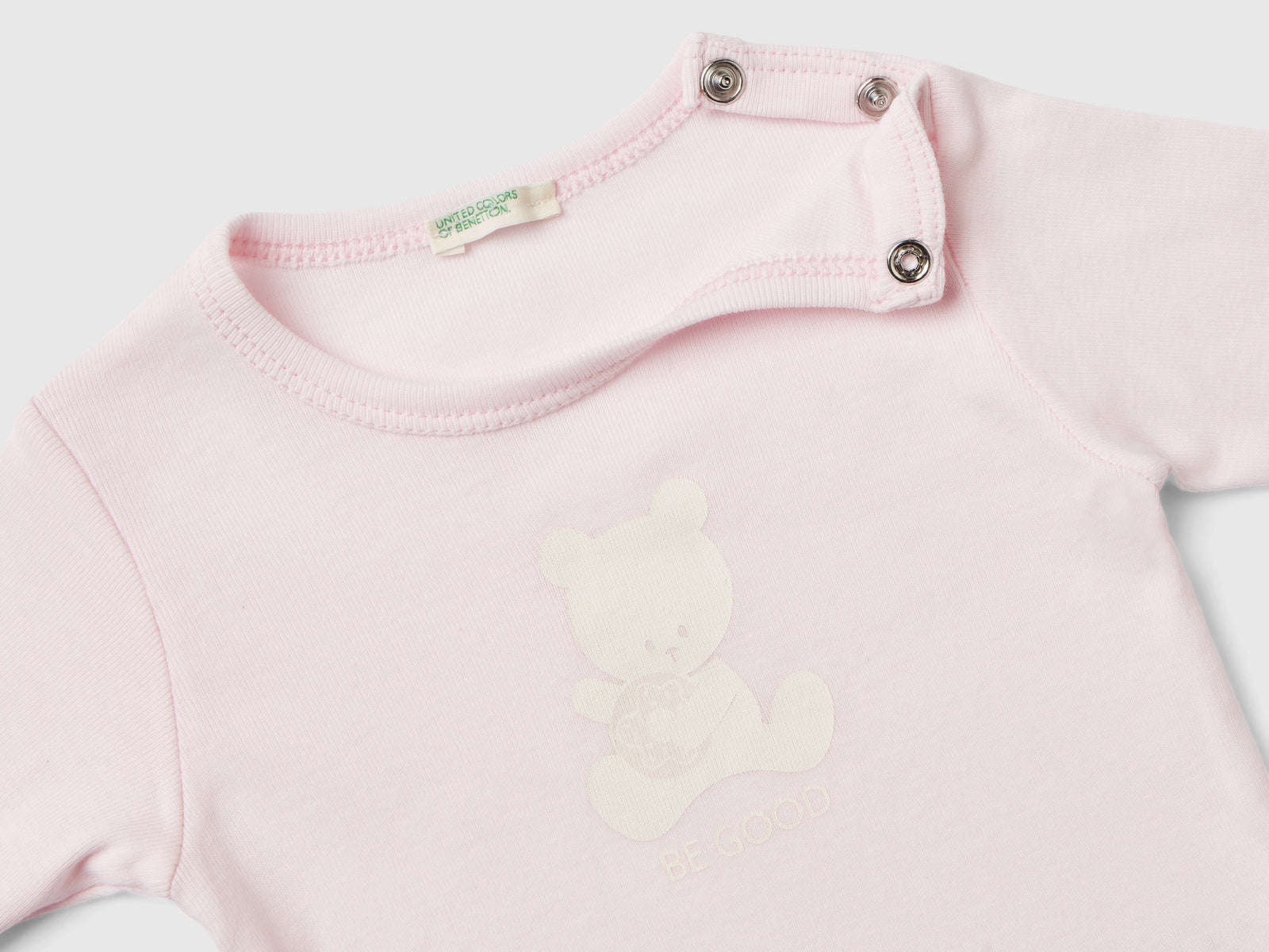 T-shirt manica lunga 100% cotone bio da neonato rosa tenue 2 | Benetton Outlet