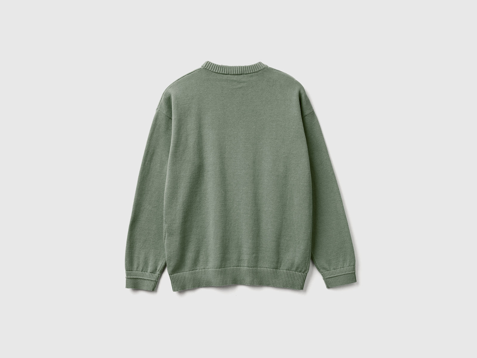 Maglia girocollo 100% cotone da bambino verde militare 2 | Benetton Outlet