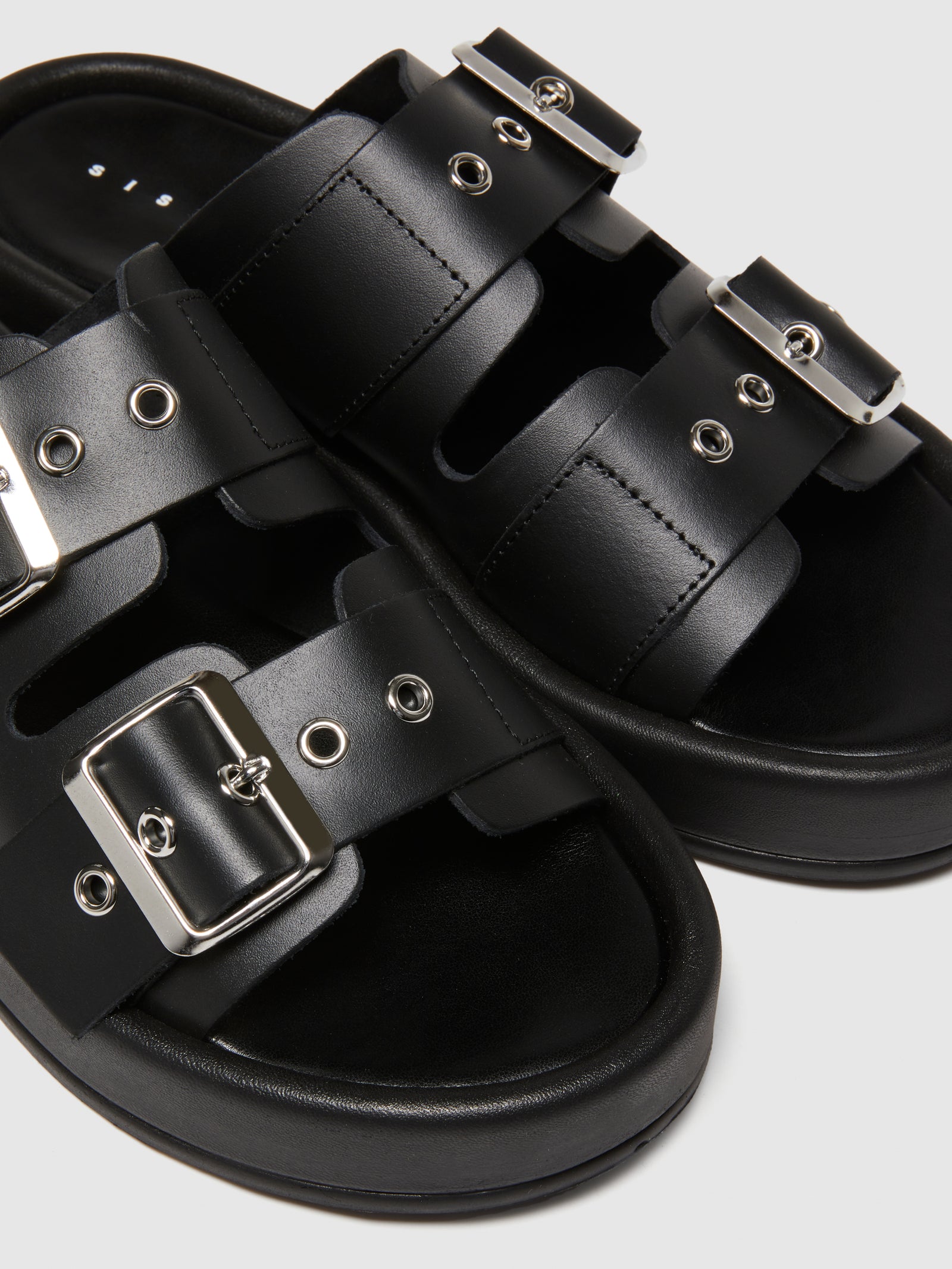 Ciabatte in pelle con fibbie da donna nero 3 | Sisley Outlet