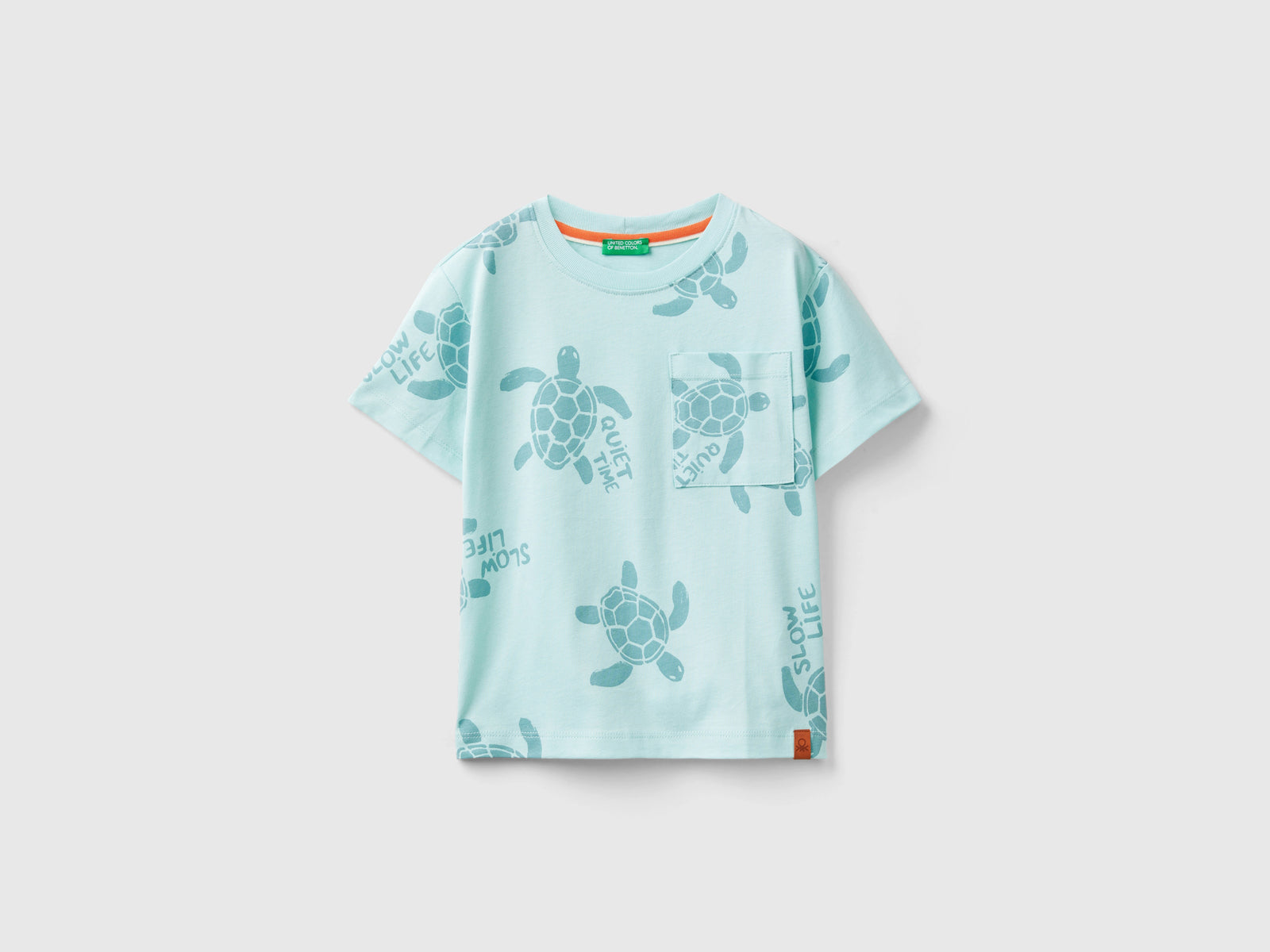 T-shirt con stampa tartarughe da bimbo verde acqua | Benetton Outlet