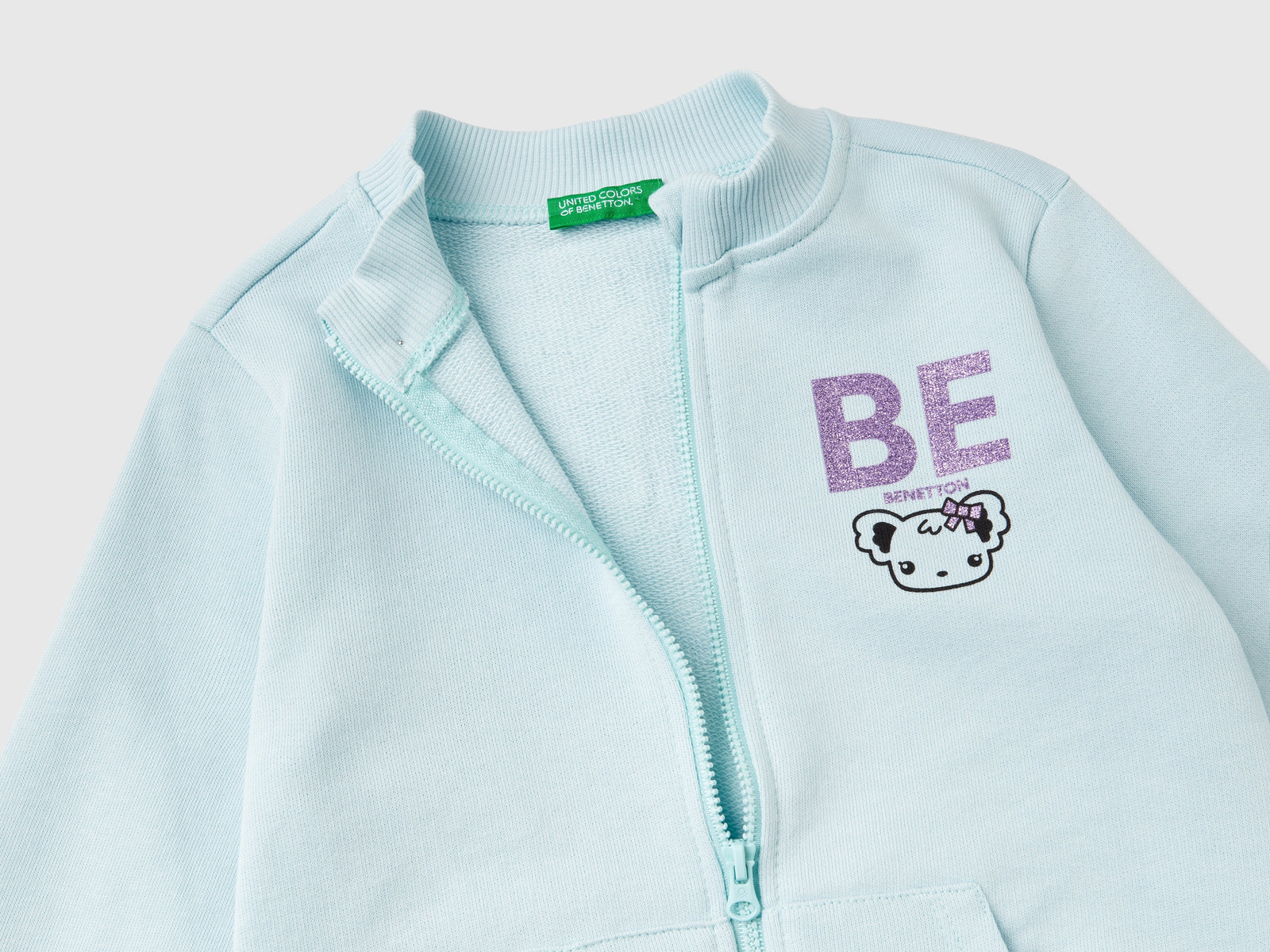 Felpa con zip in cotone bio da bimba azzurro 2 | Benetton Outlet